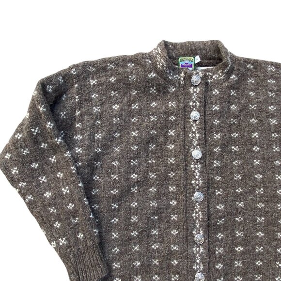 Vintage Traverse Bay Wool Fair Isle Birdseye Cardigan Brown Button Old Money-M - Picture 7 of 14